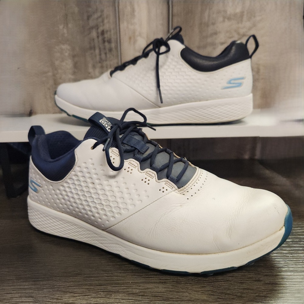Skechers Go Golf Elite V4 Spikeless Golf Shoes White/Blue Mens 8.5 EE Leather